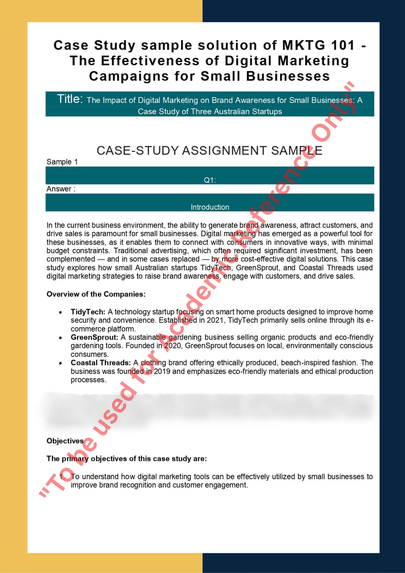 Case Study sample solution of MKTG 101 - The Effectiveness of Digital Marketing Campaigns for Small Businesses 0